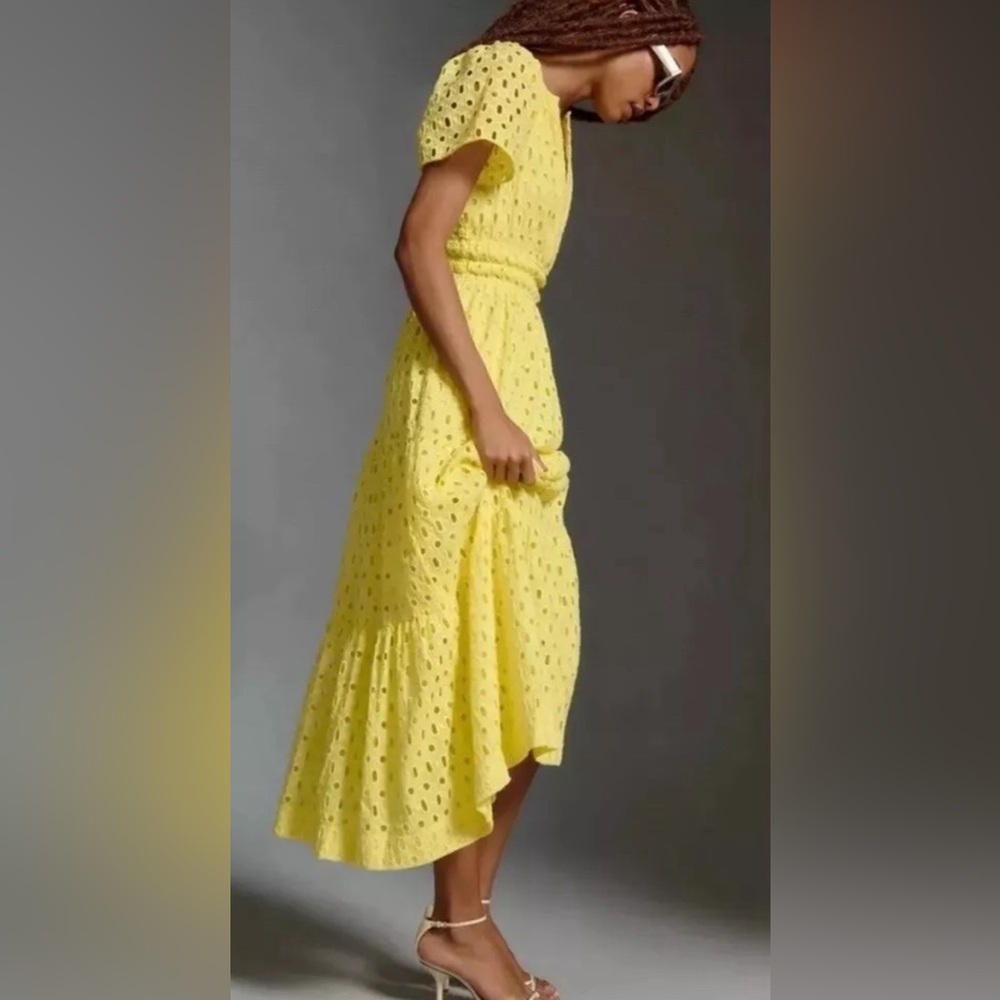 Anthropologie Yellow Eyelet Maxi Dress - Picture 4 of 9